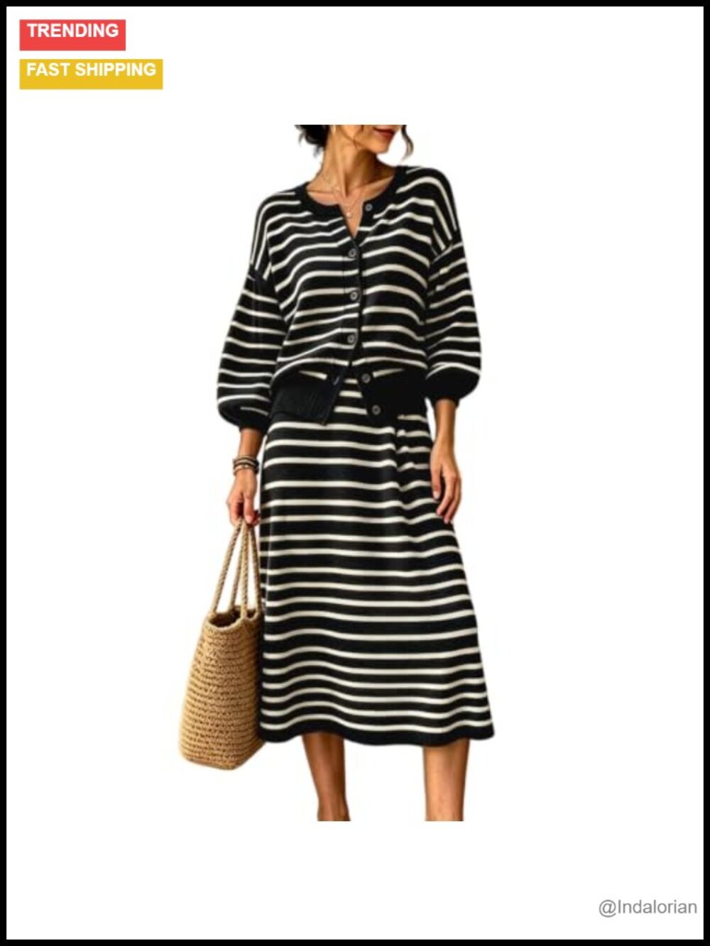 Women's Knit 2 Piece Outfits Button Cardigan Long Skirt Lounge Set